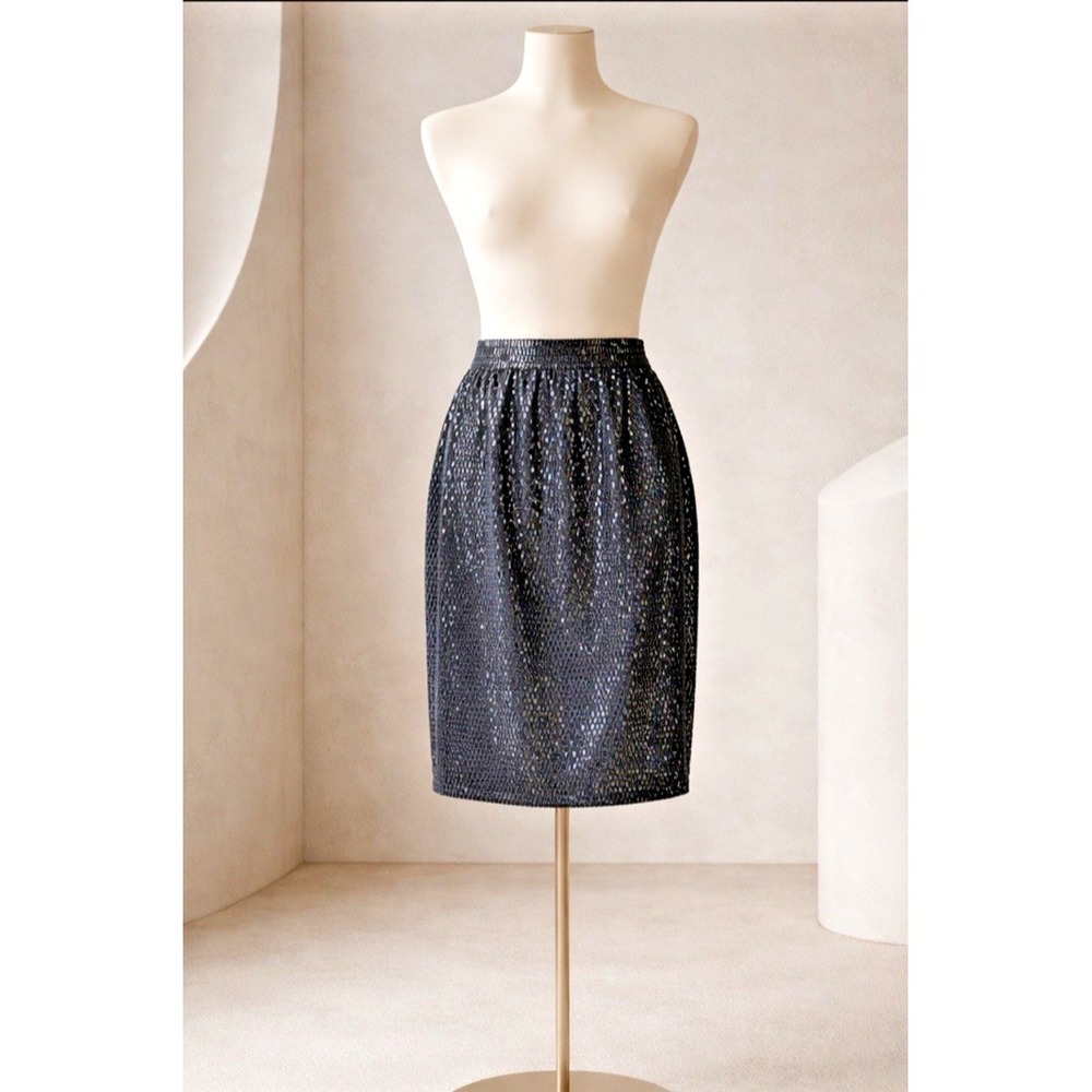 ST. JOHN Evening By Marie Gray Knit Black Sequin Shimmer Skirt‎ Elegant Chic EUC